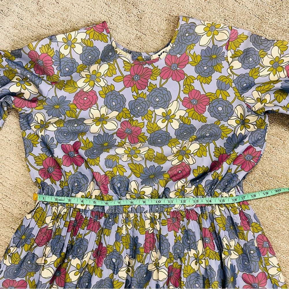 YMC London Floral Midi Smock Dress Size S 70s Mod Blue Pink Cotton Garden - Picture 15 of 16